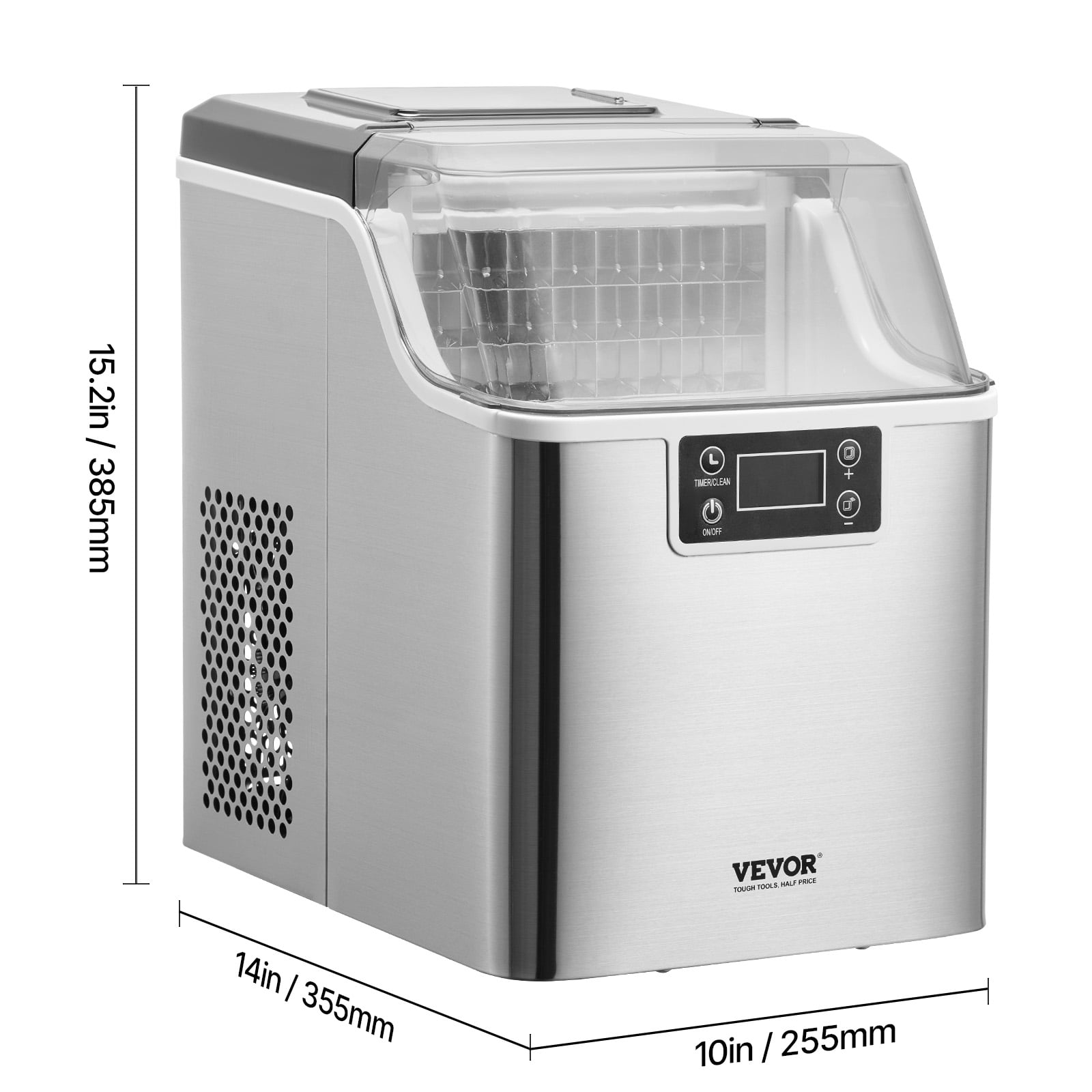 VEVOR Countertop Ice Maker, 24 Cubes Ready in 15 Mins, 45lbs in 24Hrs, Self-Cleaning Portable Ice Maker with Ice Scoop and Basket, Ice Machine with 3 Sizes Ice Cube for Home Kitchen Office Party