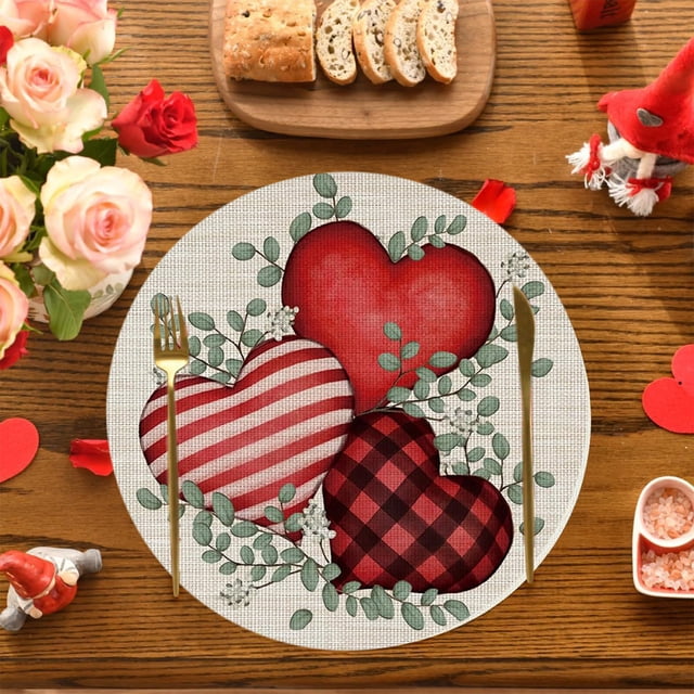 Heart-shaped Round Valentines's Day Placemat Set 14 In Anniversary Wedding Round Placemats Suitable For Restaurant Decoration.