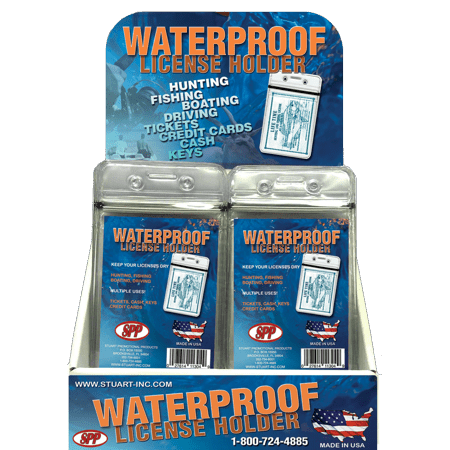 Fishing License Holder - Stuart Promotional Products Waterproof License Holder Display Box & 50 Holders. Top Zip Opening. Perfect for Fishing & Hunting Licenses.