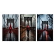 thumbnail image 2 of Designart "Brooklyn Bridge Red Grey New York Cityscape II" Portrait Wall Art Set Of 3 - Red New York Gallery Wall Set For Home Decor, 2 of 7