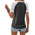 thumbnail image 5 of QAFOPEH Women Color Block Round Neck Crochet Lace Short Sleeve Tops, 5 of 5