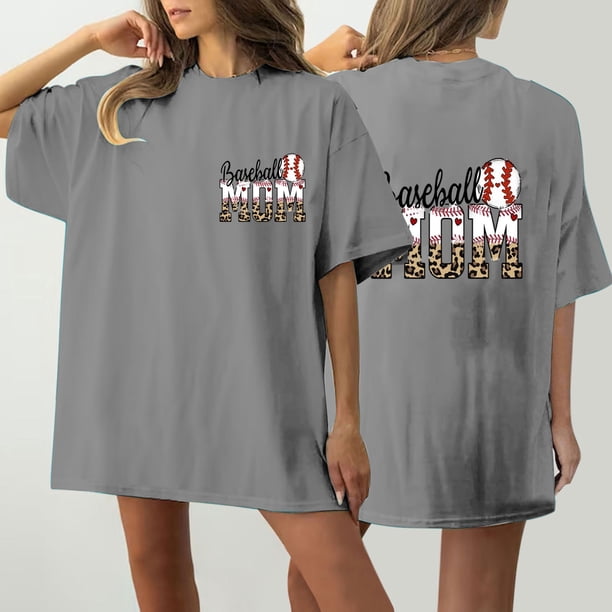 Fiudx Ropa de Mujer Camiseta de Manga Corta con Cuello Redondo y Estampado Informal con Estampado Frontal y Trasero de Béisbol para Mujer