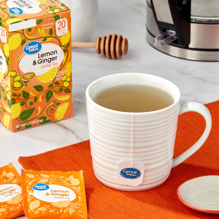 Great Value Lemon & Ginger Herbal Tea, 1.55 oz, 20 Ct - Walmart.com