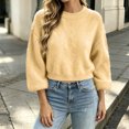 thumbnail image 4 of Edvintorg Pullover Sweaters for Women Crew Neck Casual Knit Sweater Long Sleeve Loose Top Womens Fashion Yellow XXL, 4 of 6