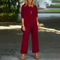 thumbnail image 2 of Women's Lounge Sets 3 Piece Tank Top with 3/4 Sleeve Cardigan Casual Outfits Baggy Wide Leg Pants Sweatsuit Wine XL, 2 of 5
