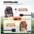 thumbnail image 4 of HaoXun 20000mAh Rechargeable Camping Fan with LED Light - Portable 2-in-1 Outdoor Fan with 3 Speed Settings and 200° Rotation for Camping, Hiking, Fishing, Picnic, Tent Use, 4 of 8