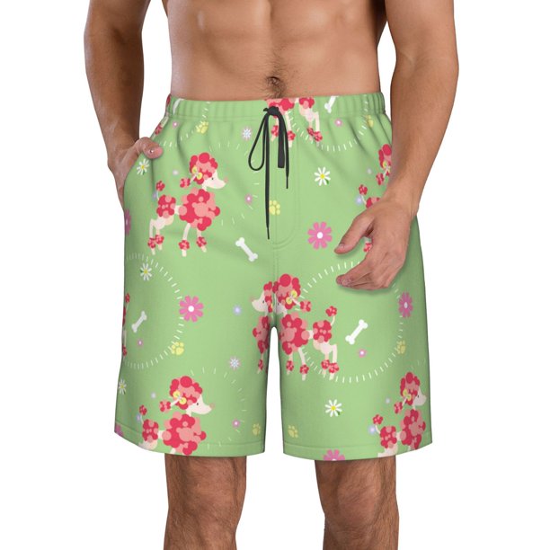 Balery Cute Poodle Dog Traje de Baño Estilo Hawaiano para Hombre, Shorts de Secado Rápido con Bolsillos-Medium