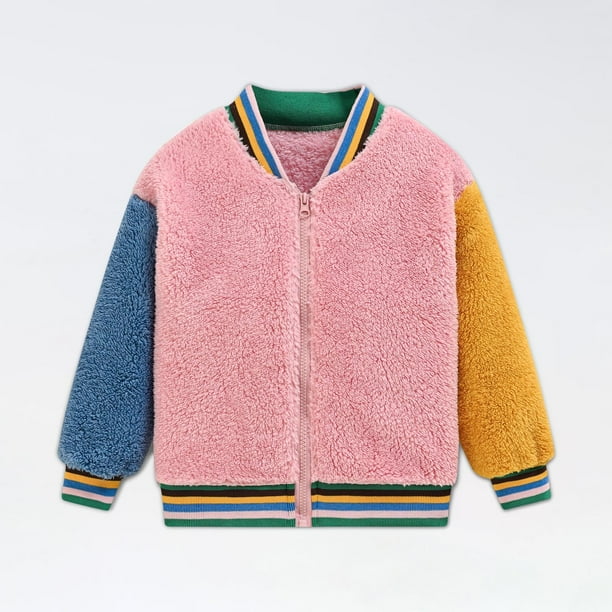 Blvb Toddler Boys Girls Sherpa Fleece Jacket Thick Zip Up Color Block Warm Jacket Coat Fall Winter Casual Outerwear Pink