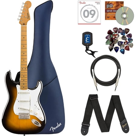 Fender Squier Classic Vibe '50s Stratocaster - 2-Color Sunburst Bundle with Gig Bag, Instrument Cable, Tuner, Strap, Strings, Picks, and Austin Bazaar Instructional DVD