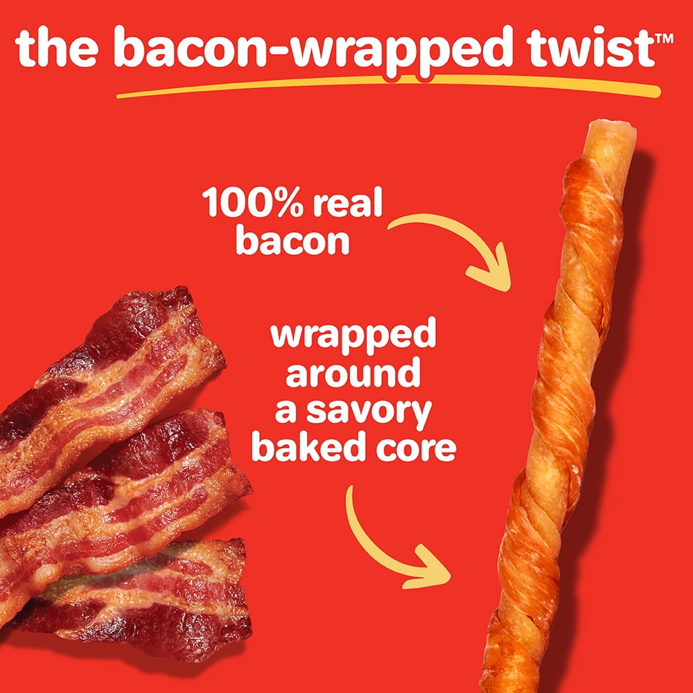 Hartz Oinkies Bacon Wrapped Twists, Real Meaty Dog Chews with 100% Real Bacon, 5.2 oz Bag, 14ct
