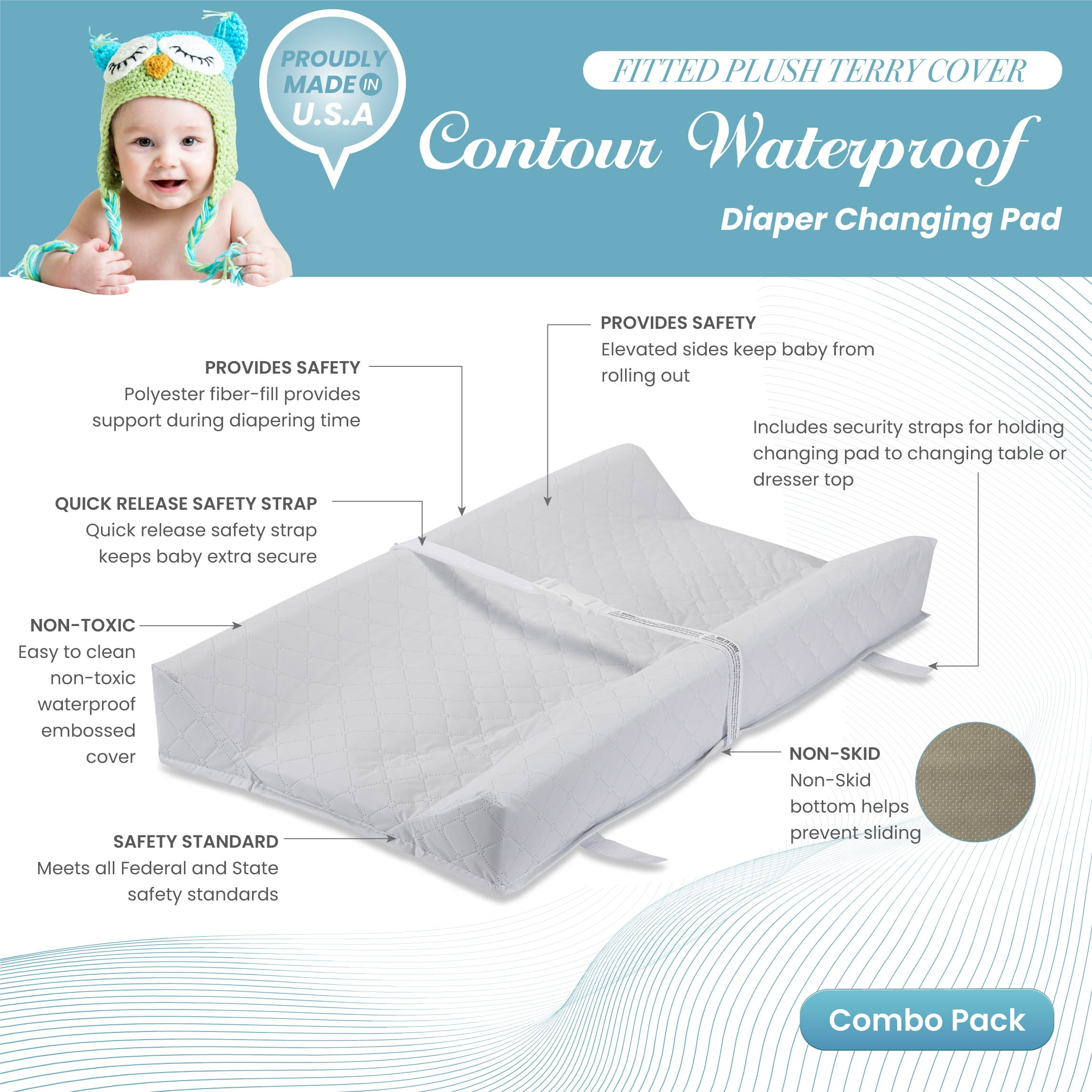 LA Baby Combo Pack with 30 Contour Changing Pad and White Terry Cover
