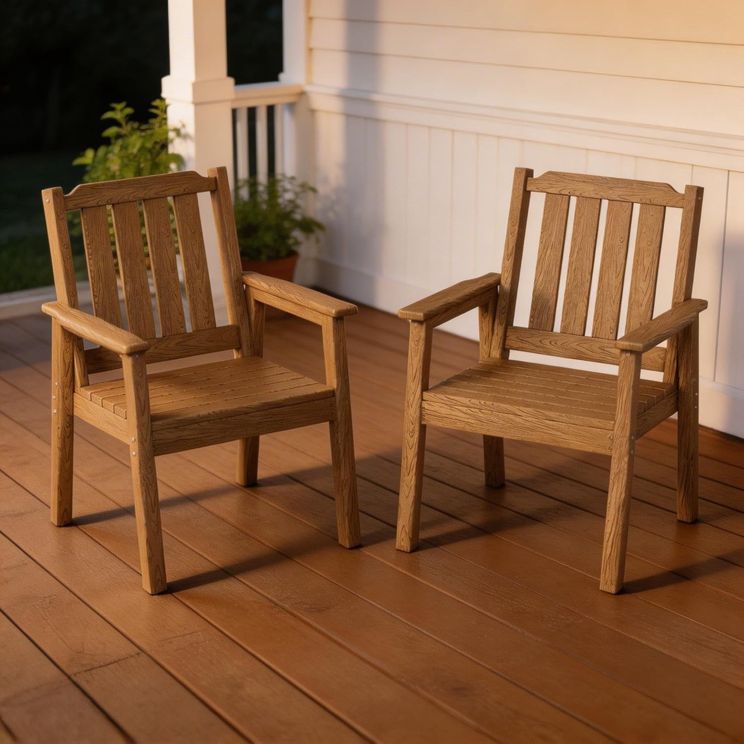 EliteEdge Set of 2 23.9" Wide HDPE Patio Dining Chairs, 650LBS Capacity All-Weather Armchairs with Slatted Seat, Heavy Duty Modern for Garden, Poolside, Deck,Brown