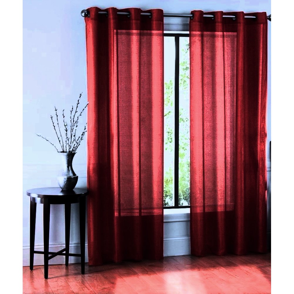 1 Panel Chevron Burgundy TwoTone Pattern Design Voile Sheer Window