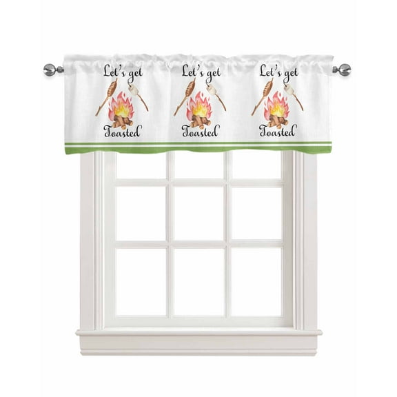 Barbecue Camping Linen Curtain Valance for Bedroom/Bathroom/Kitchen/Office/Living/Dining Room Windows,Spring Summer Sausage Candy Watercolor Pocket Topper Drapes Decorative Cafe Drapery Panel 42x12