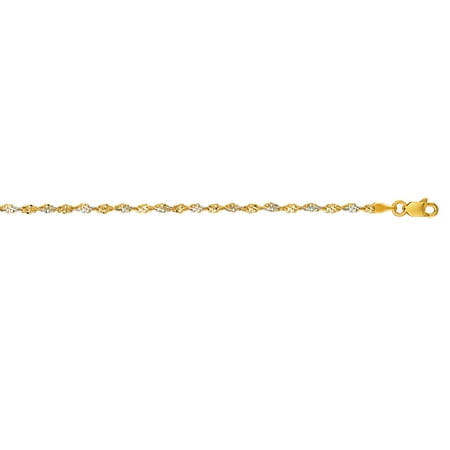 Luxurman 14K Two-Tone Solid Gold 2mm wide Diamond Cut Singapore Chain 20" Necklace with Lobster Clasp