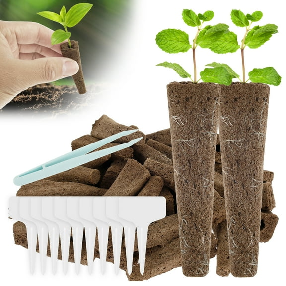 50/100Pcs Grow Sponges for Hydroponics Seed Starter Pods Kit Hydroponic Pods Kit with Plant Labels Replacement Root Growth Sponges Gardening Accessories for Indoor Garden System
