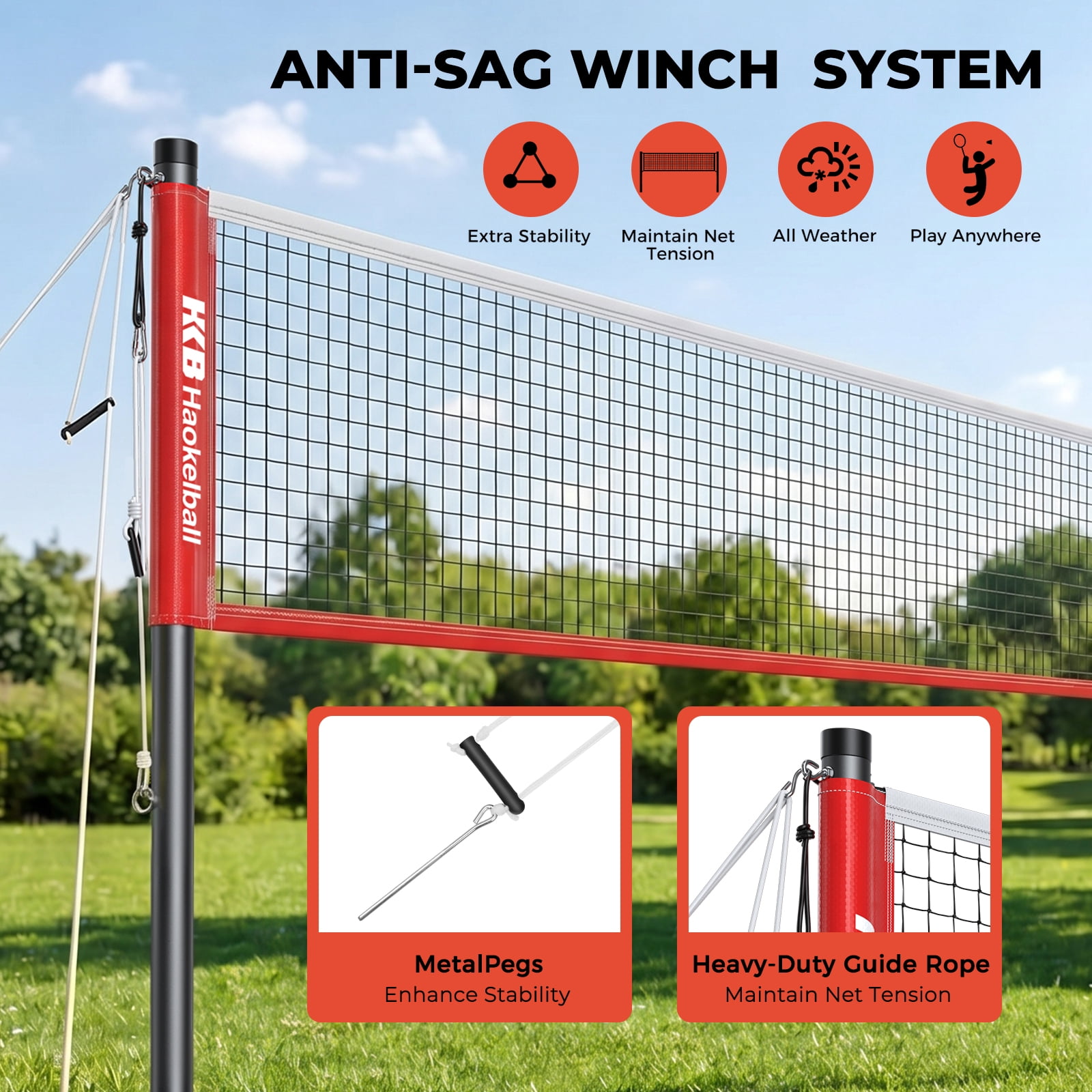 Haokelball Badminton Net Set for Backyard – 20FT Portable Outdoor Game Set with Stable Tension System, Poles, Rackets, Shuttlecocks & Carry Bag