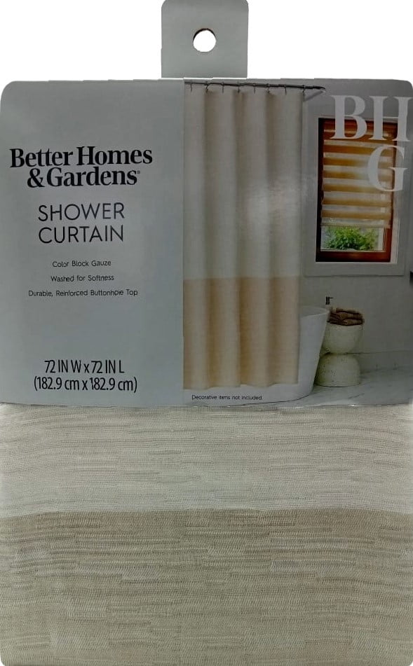 Better Homes and Gardens Tan Color Block Boucle Cotton/Poly Shower Curtain, 72" x 72"