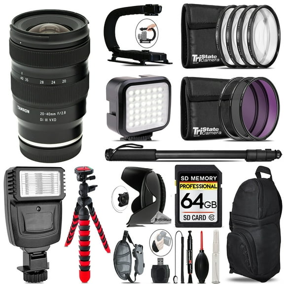 Tamron 20-40mm f/2.8 Di III VXD Lens for Sony E - Video Kit    Flash - 64GB Accessory Bundle (International Version)