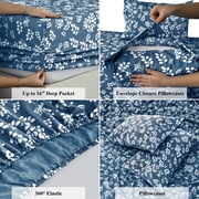 Lux Decor King Microfiber Bed Sheets - 4 Piece Floral Sheet Set, Soft Breathable Bedding, Wrinlkle Resistant, OEKO-TEX Certified, Navy Blue