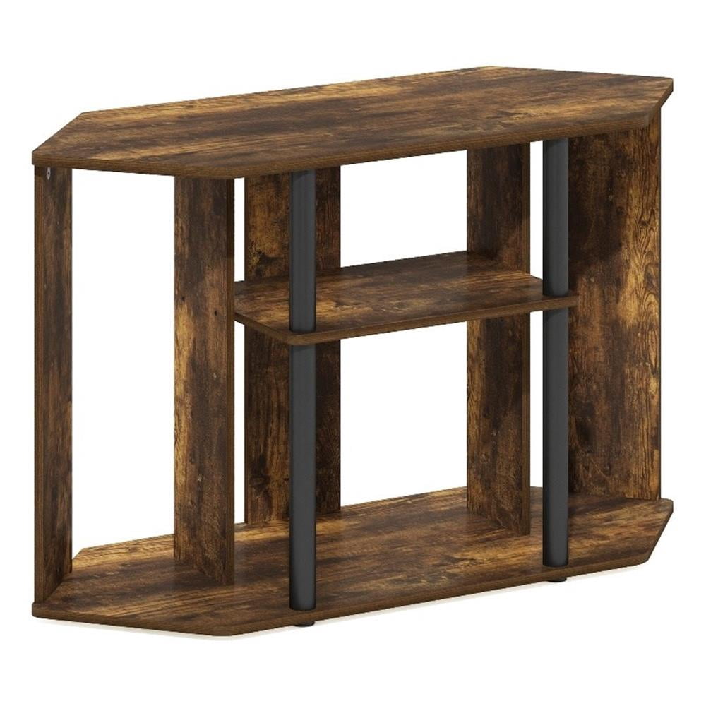 Pemberly Row TV Stand with Plastic Poles for TV up to Amber Pine/Black