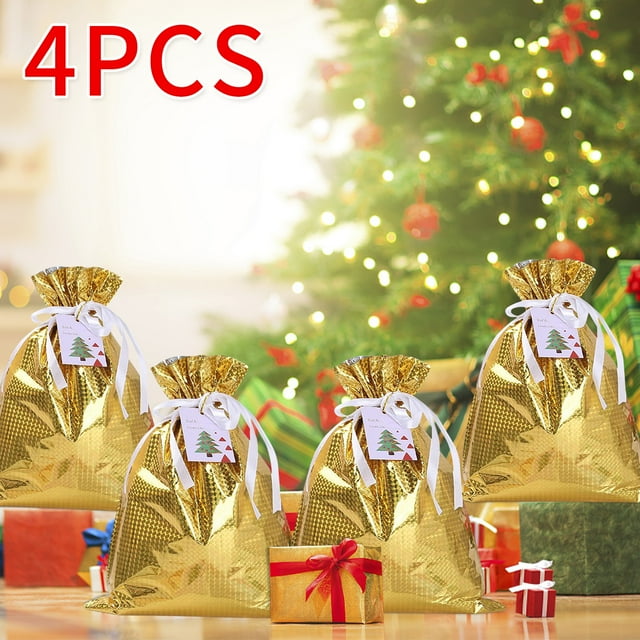 Fiudx Bolsa de Regalo Navideña, Diseño Mejorado con Cordón, Papel de Aluminio, Construcción Resistente, Envoltura de Regalos Navideños, Decoración para Fiestas, Aulas, Embalaje para Botellas de Vino,