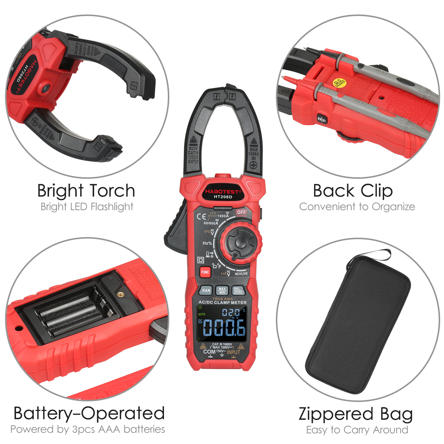Meterk AC/DC Digital Clamp Meter True-RMS Multimeter Anto-Ranging Multi  Tester Current Clamp with Amp Volt Ohm Diode Capacitance Resistance  Continuity NCV Temperature Duty Ratio VFD Tests