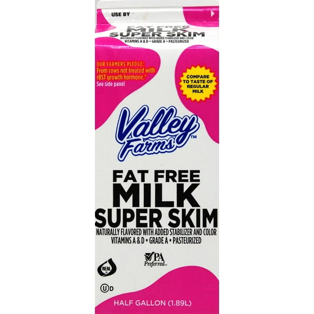 Valley Farms FatFree Super Skim Milk, Half Gallon