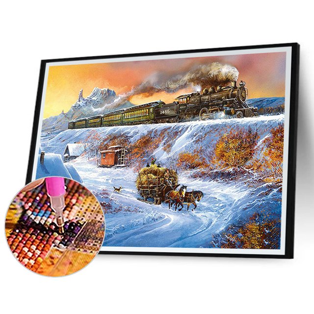 Cuadros Decorativos Snowscape Train 5D DIY Kits de pintura de diamantes Full Square Drill Decor (FF1054) Tmvgtek embutido en tela