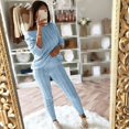 thumbnail image 4 of Lindreshi Womens Pajama Sets Plus Size Clearance Womens Solid Color Off Shoulder Long Sleeve Cable Knitted Warm Two-Piece Long Pants Sweater Suit Set, 4 of 5