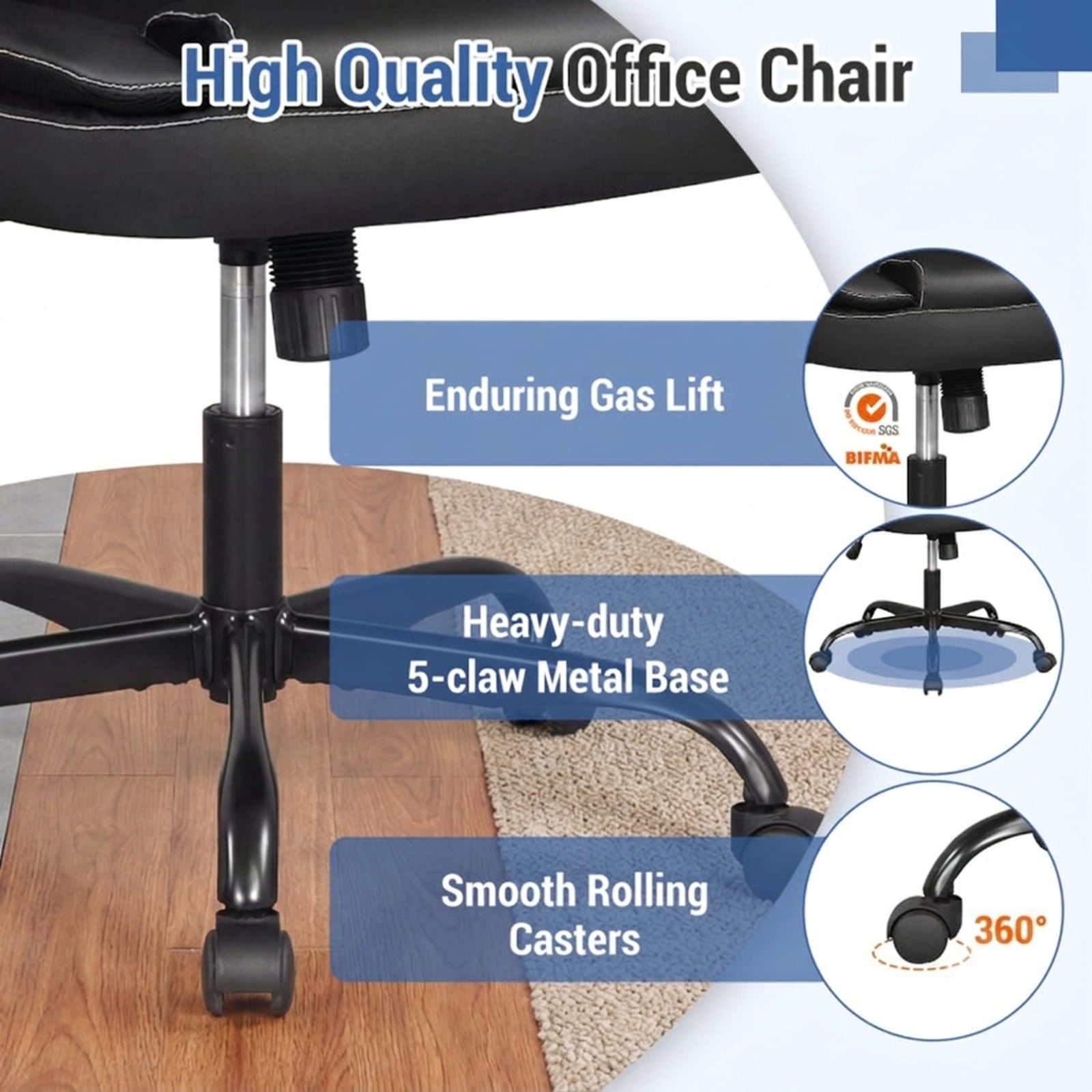 Furnibear Leather Office Chair and Ergonomic Computer Desk Chair with Flip Up Armrests Rocking Function Swivel Seat and Height Adjustment, Black