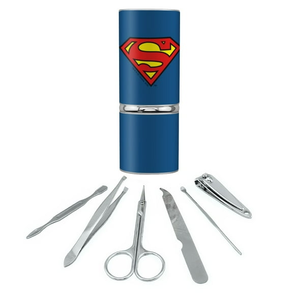 Superman Classic S Shield Logo Stainless Steel Manicure Pedicure Grooming Beauty Care Travel Kit
