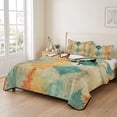 thumbnail image 2 of Queen Quilt Set 90''x96'', Orange Teal Red Lightweight Summer Bedspread Coverlet Set with 2 Pillow Shams, Boho Ethnic Abstract Splashing Art Breathable All Season Quilt Bedding for Bedroom/Guest Room, 2 of 9