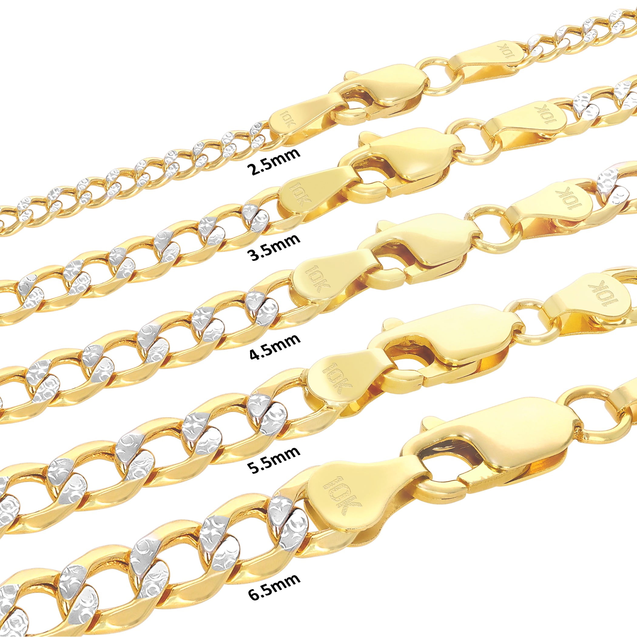 Nuragold 10K Real Yellow Gold Cuban Diamond Cut Pave Curb Link Chain Bracelet 7"-9" (2.5mm-6.5mm) Italian Jewelry for Men & Women