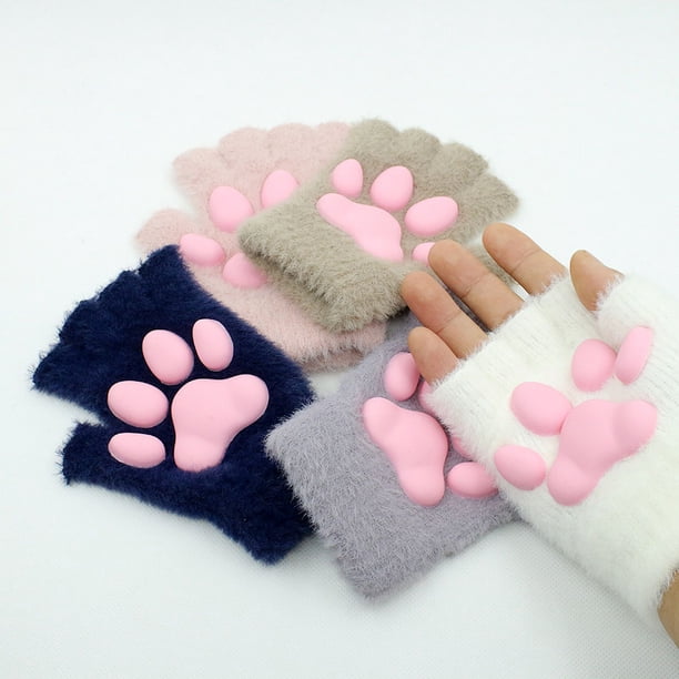 Guantes de silicona 3D con forma de garra de gato, bonitos guantes de peluche de gato para niñas, guantes cálidos con imitación de visón y garra de gato