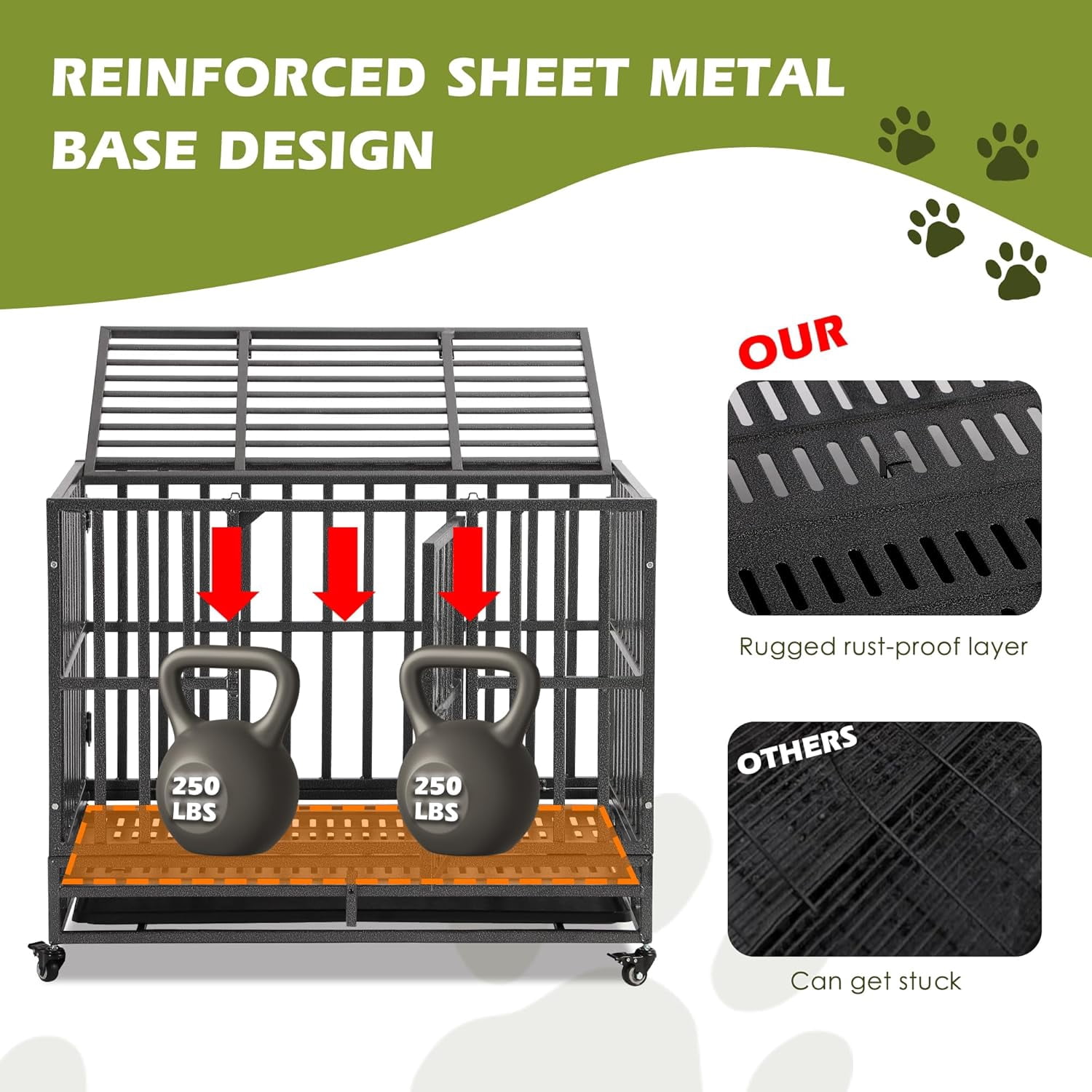 Haverchair Heavy Duty Indestructible Dog Crates for Large Dogs - 38 inch Folding Dog Kennel Extra Large Cage Crate, High Anxiety Dog Crate Indoor with Lockable Wheels, Double Door, Removable Tray