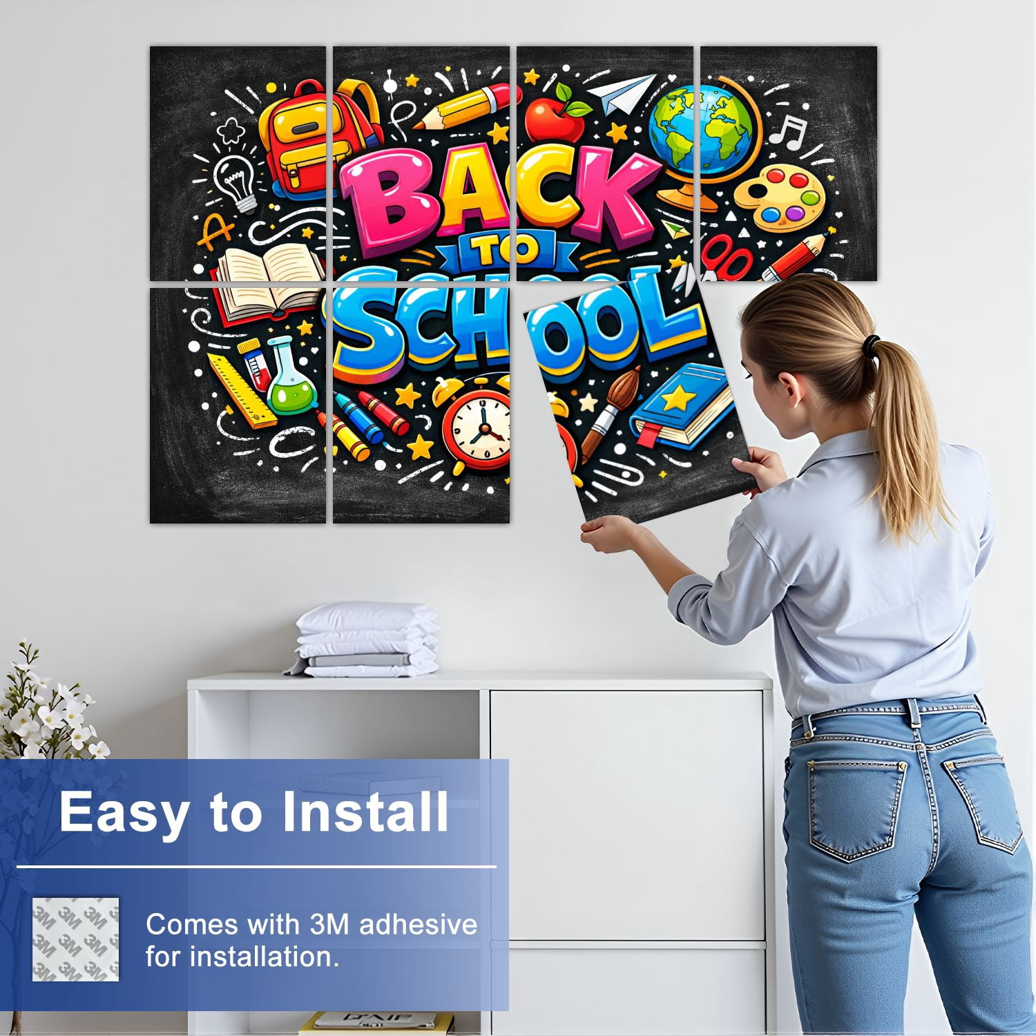 Classroom 8 Pack Art Acoustic Panels Sound Absorbing Colorful Back to School School Supplies Fun Elements Decorative Soundproof Wall Panels Self Adhesive for Nursery Kids Game Room 48"x32"