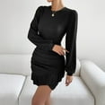 thumbnail image 3 of Bodycon Dresses For Women Sevevn Women's Spring Fall Ruched Bodycon Mini Dress Long Puff Sleeve Ruffle Fitted Cocktail Party Dresses, 3 of 8