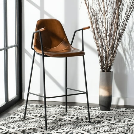 SAFAVIEH Tanner Mid-Century Barstool with Footrest and Armrest Cognac
