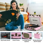 Udreamer Vinyl Record Player 3-Speed Turntable with Bluetooth, Suitcase Portable Vintage Audio Turntable, Pink
