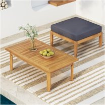 JERFIT Mid-Century Modern Storage Ottoman and Coffee Table Set with Water Resistant Cushions, Teak Finish Acacia Wood for Living Room