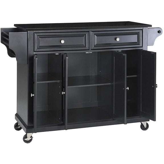 SOLID BLACK GRANITE TOP KITCHEN CART/ISLAND IN BLACK FINISH
