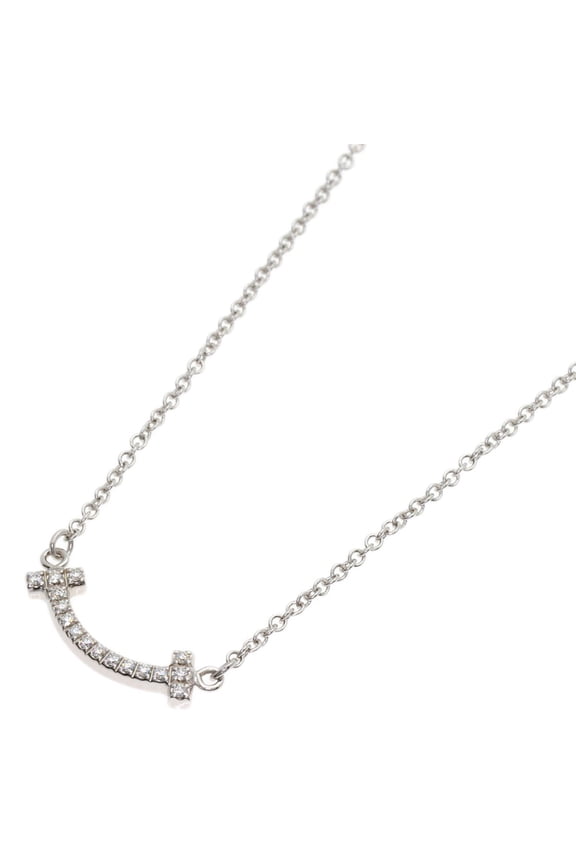 Pre-Owned Tiffany & Co. T Smile Mini Diamond Necklace, 18K White Gold, Women's.