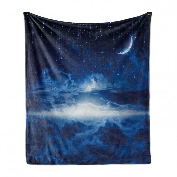 Night Soft Flannel Fleece Throw Blanket, Heavenly Majestic Galaxy View Falling Stars Celestial Cosmos, Cozy Plush for Indoor and Outdoor Use, 60" x 80", Navy Blue White Indigo, by Ambesonne