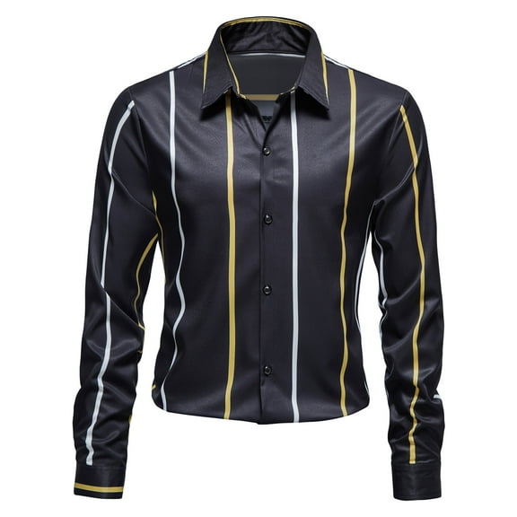 Fesfesfes Dressy Blouse Shirt for Men Long Sleeve Shirt Striped Printed Tops Causal Business Shirt Sale Items