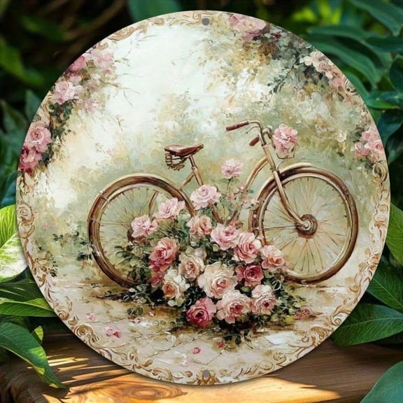 HELLOYOUNG Retro Floral Bicycle Tin Sign 8x8 Inch Vintage Metal Wall Art Rustproof Aluminum Decor for Home Kitchen Bar Cafe