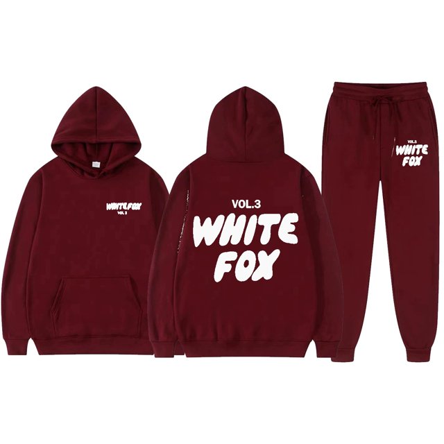 2025 White Fox Unisex Letter Print Loose Hoodie Pants Set