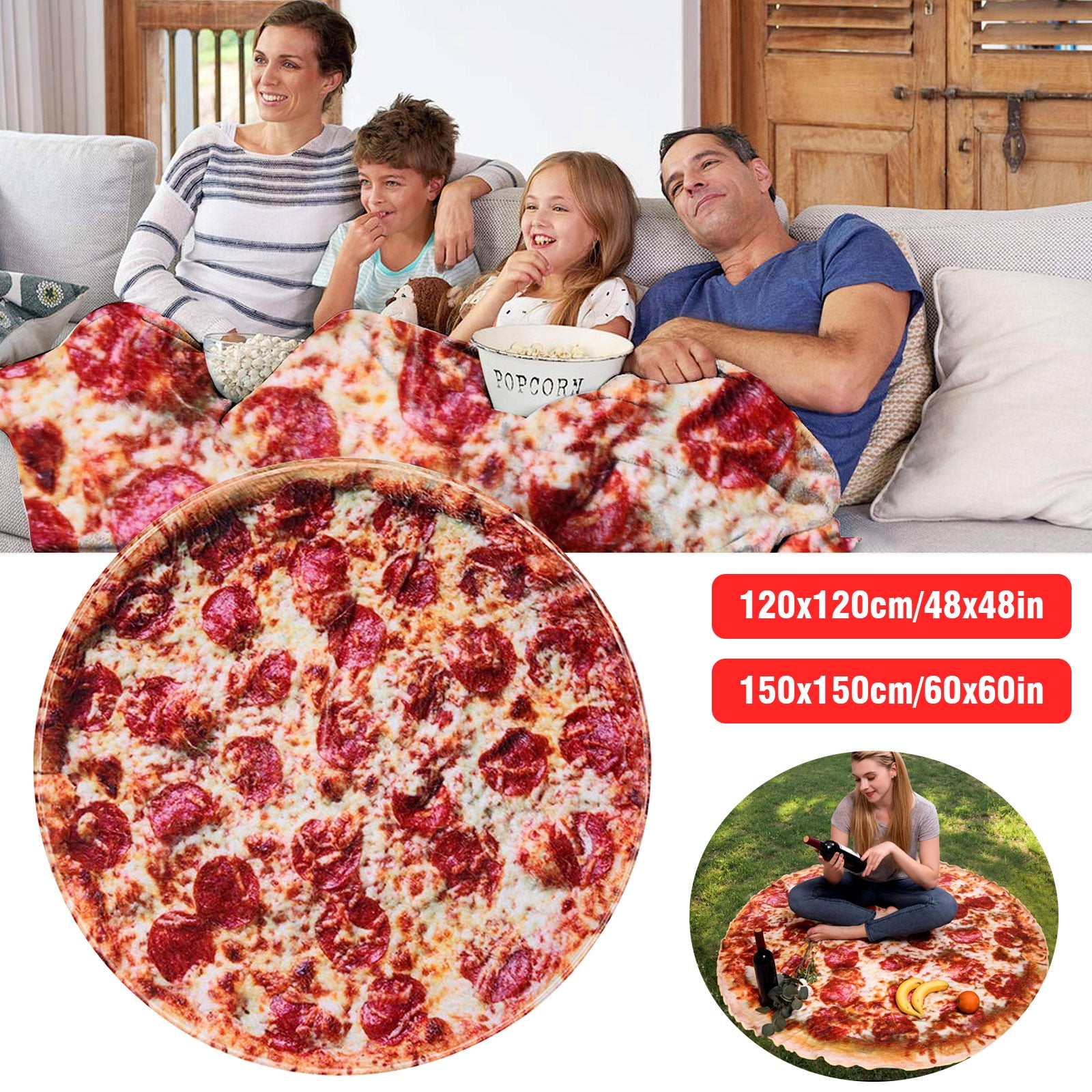 Comfort Food Pizza Wrap Blanket Round Creative Hamburger Throw Fleece Blanket