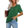 thumbnail image 2 of Camiseta Casual Lunivop para Mujer, Cuello en V, Manga Corta, Verde Militar, Talla M, 2 of 4