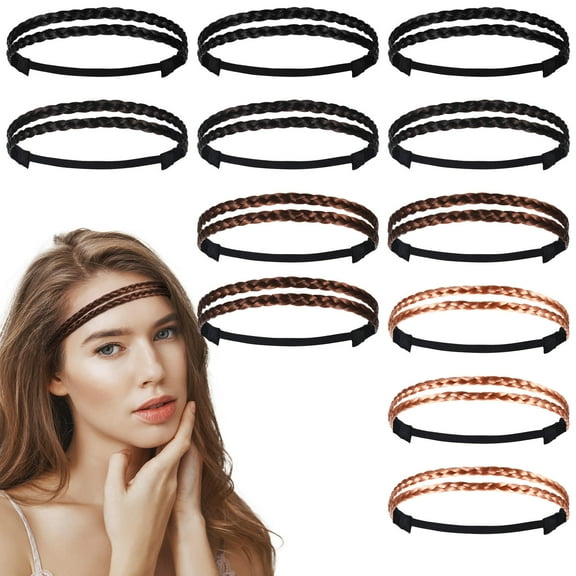 OUNONA Hair Accessories Double Weaving Knot Headband for Women Brown 12Pcs
